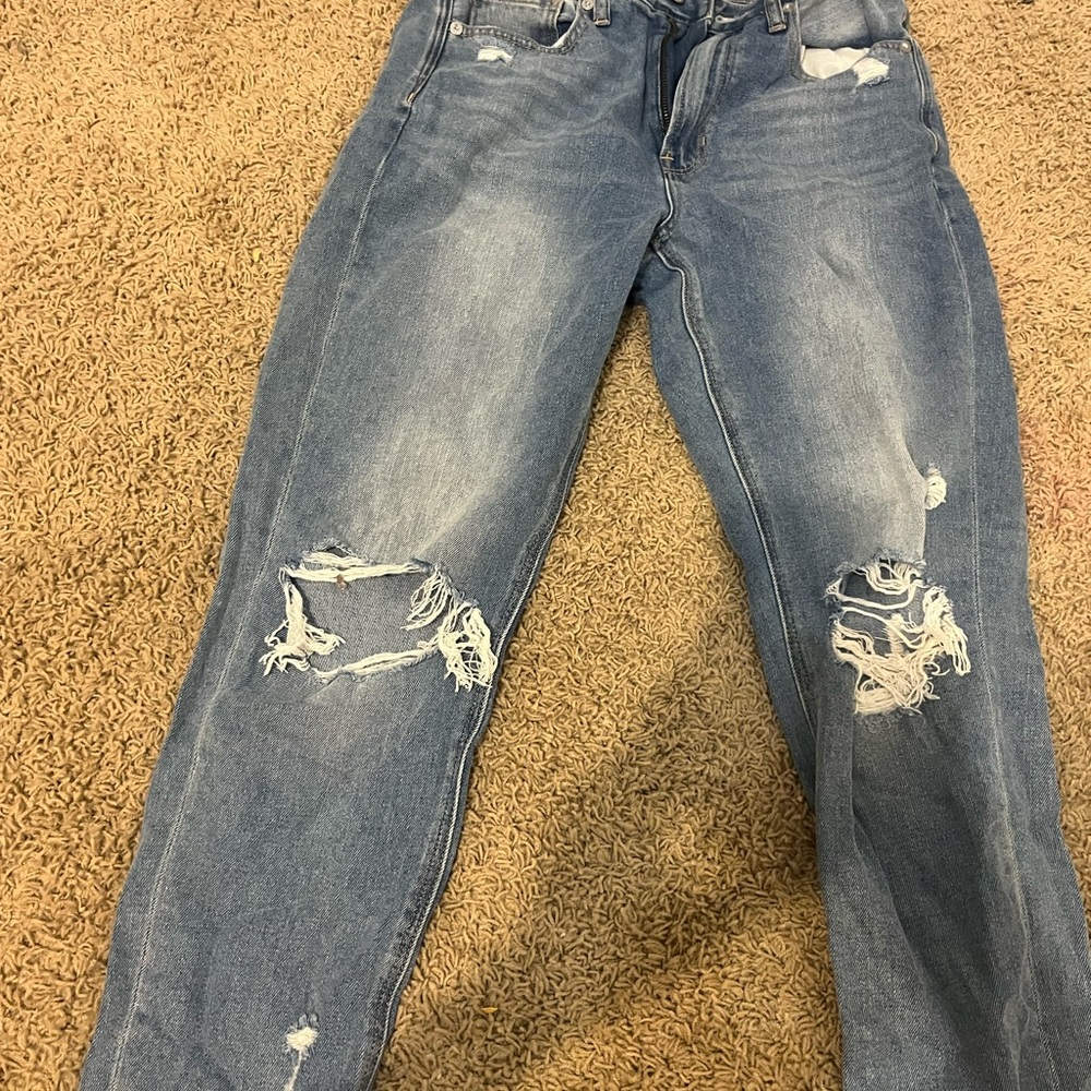 American Eagle Outfitters Blue Boyfriend Jeans with Distressed Details